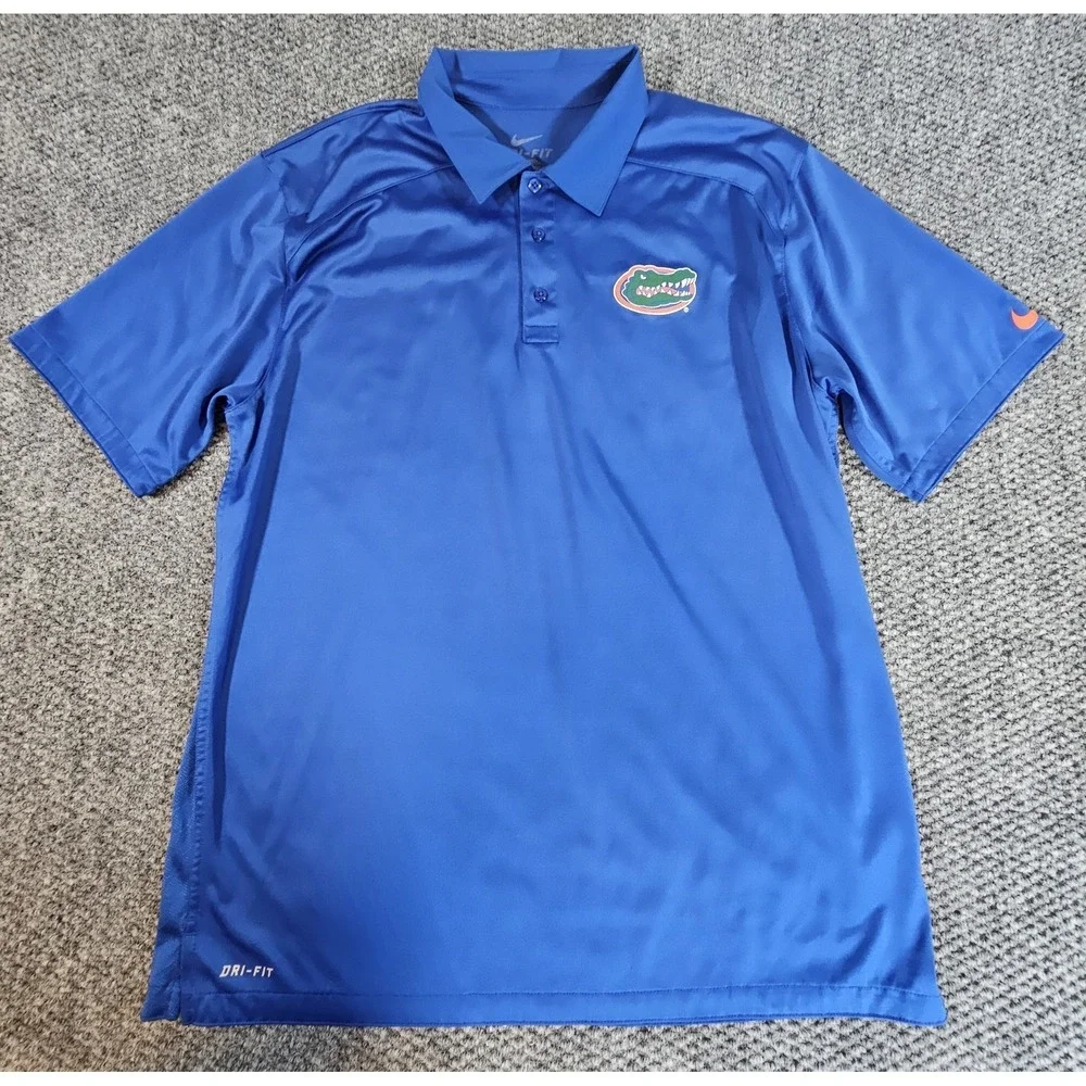 Florida Gators Polo Shirt Men's L Nike Blue Dri-Fit‎ Swoosh Logo Golf Read